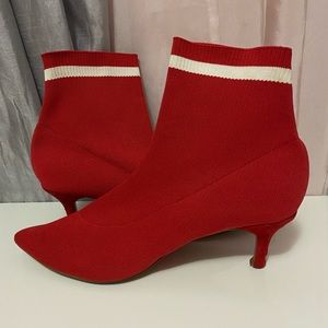 Jaguar Knitted Red White Sock Ankle Boots Kitten Heel